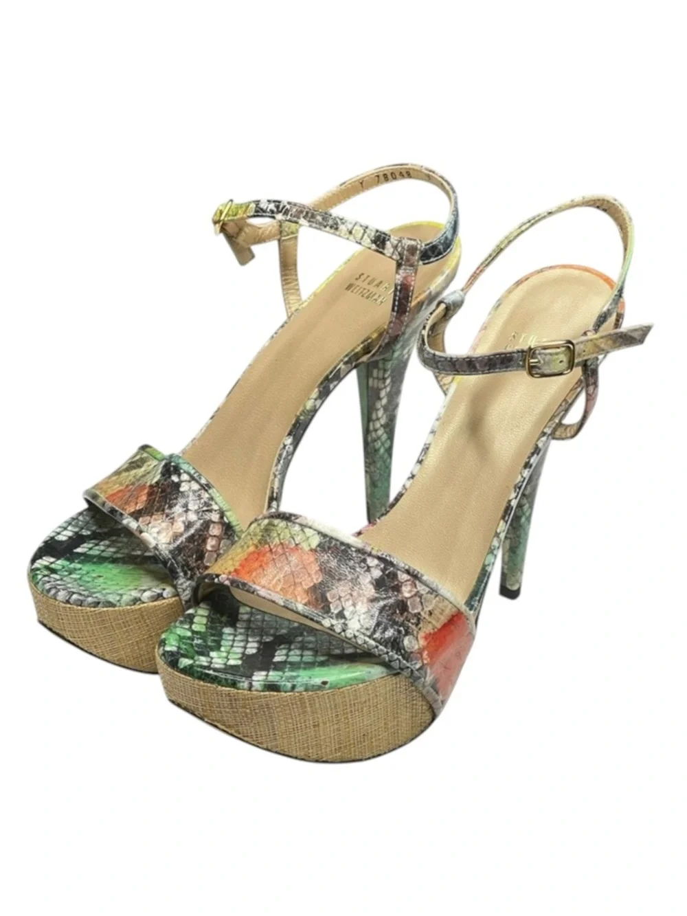 Stuart Weitzman 𒀭Pretty Python Platform Heel Sandal 𒀭Color Patent Leather 𒀭9B